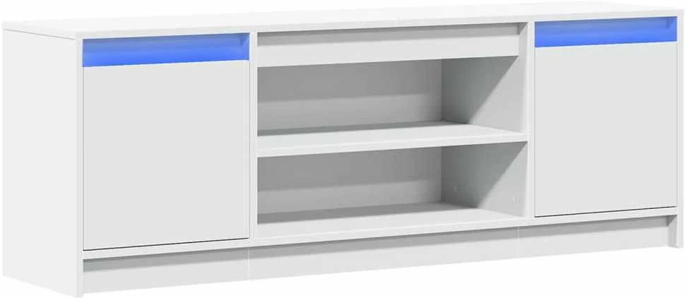 TV staliukas Televizoriaus spintelė su LED, balta, 139,5x34x50cm, mediena