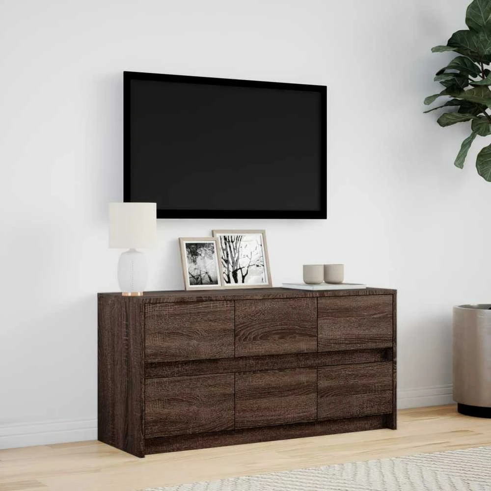 TV staliukas Televizoriaus spintelė su LED, ruda, 100x34x50cm, mediena
