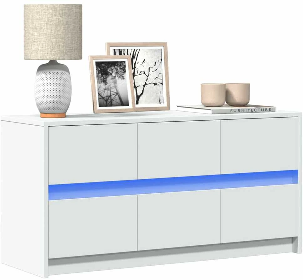 TV staliukas Televizoriaus spintelė su LED, balta, 100x34x50cm, mediena