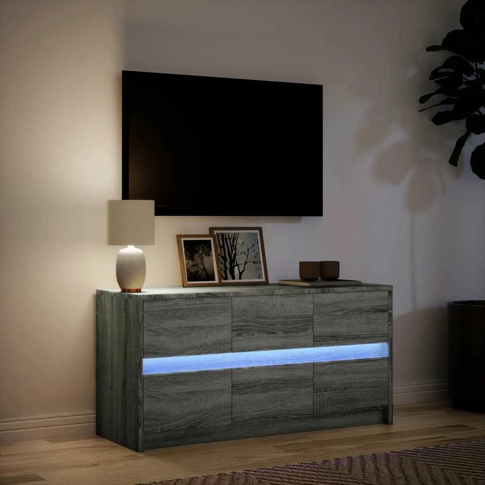 TV staliukas Televizoriaus spintelė su LED, pilka, 100x34x50cm, mediena