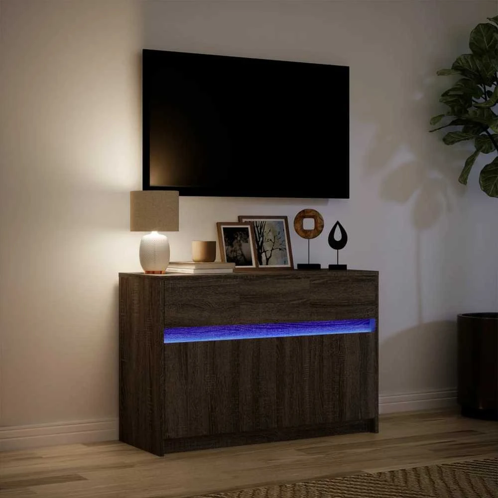 TV staliukas Televizoriaus spintelė su LED, ruda, 91x34x61cm, mediena