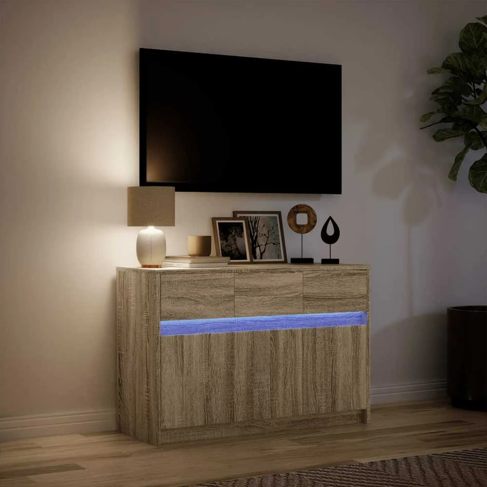 TV staliukas Televizoriaus spintelė su LED, ąžuolo, 91x34x61cm, mediena