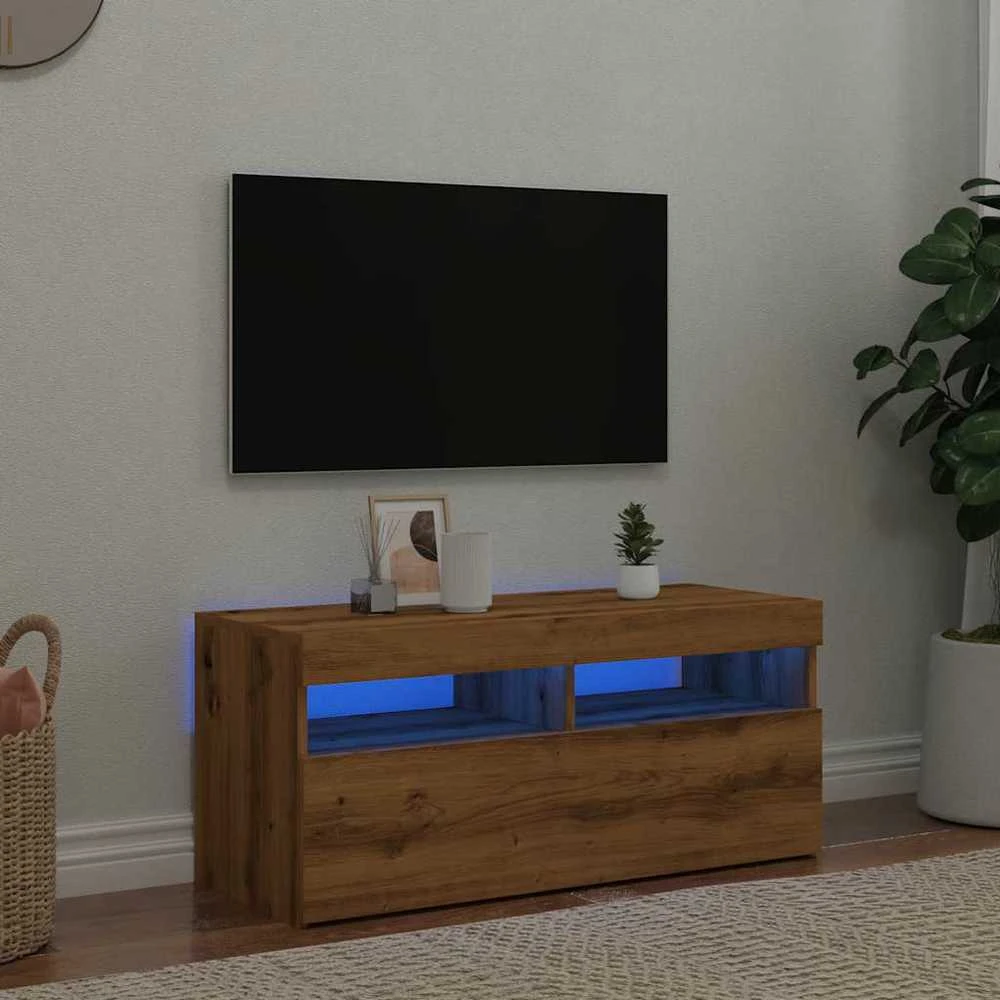 TV staliukas Televizoriaus spintelė su LED, artisano, 90x35x40cm, mediena