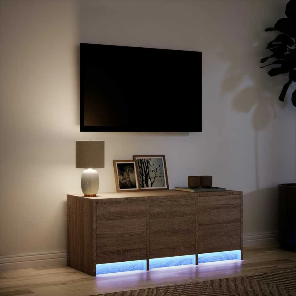 TV staliukas Televizoriaus spintelė su LED, ruda ąžuolo, 97x34x40cm, mediena