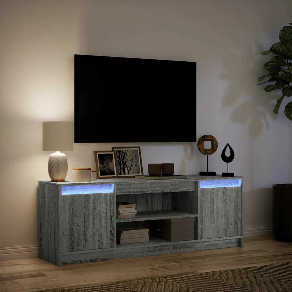 TV staliukas Televizoriaus spintelė su LED, pilka, 139,5x34x50cm, mediena