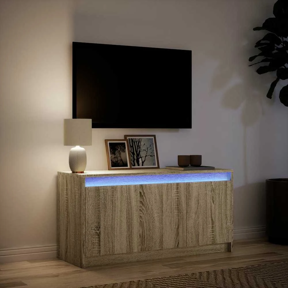 TV staliukas Televizoriaus spintelė su LED, ąžuolo, 100x34x50cm, mediena