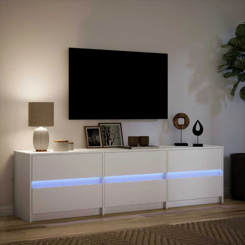 TV staliukas Televizoriaus spintelė su LED, balta, 180x34x50cm, mediena