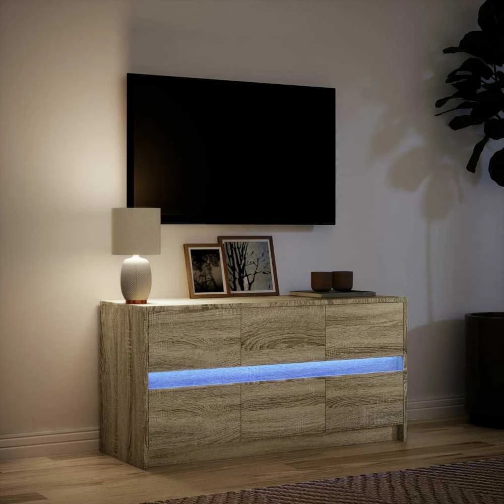 TV staliukas Televizoriaus spintelė su LED, ąžuolo, 100x34x50cm, mediena