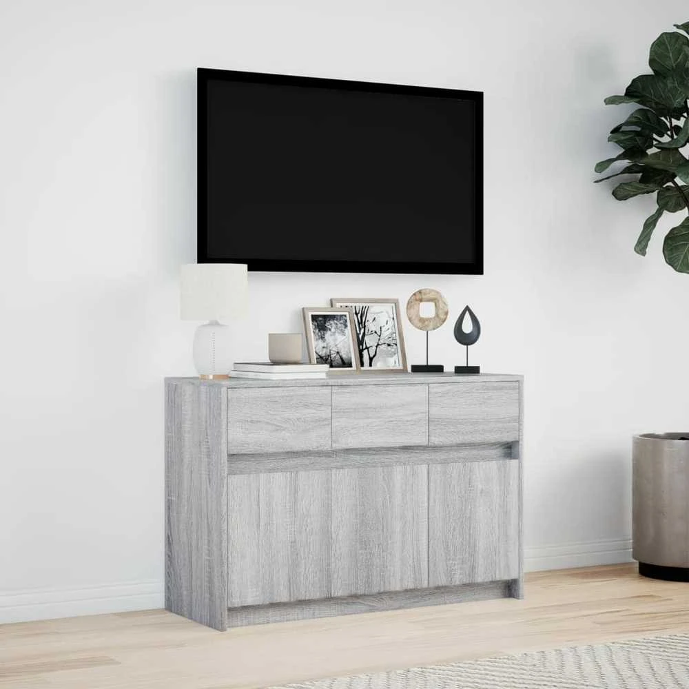 TV staliukas Televizoriaus spintelė su LED, pilka, 91x34x61cm, mediena