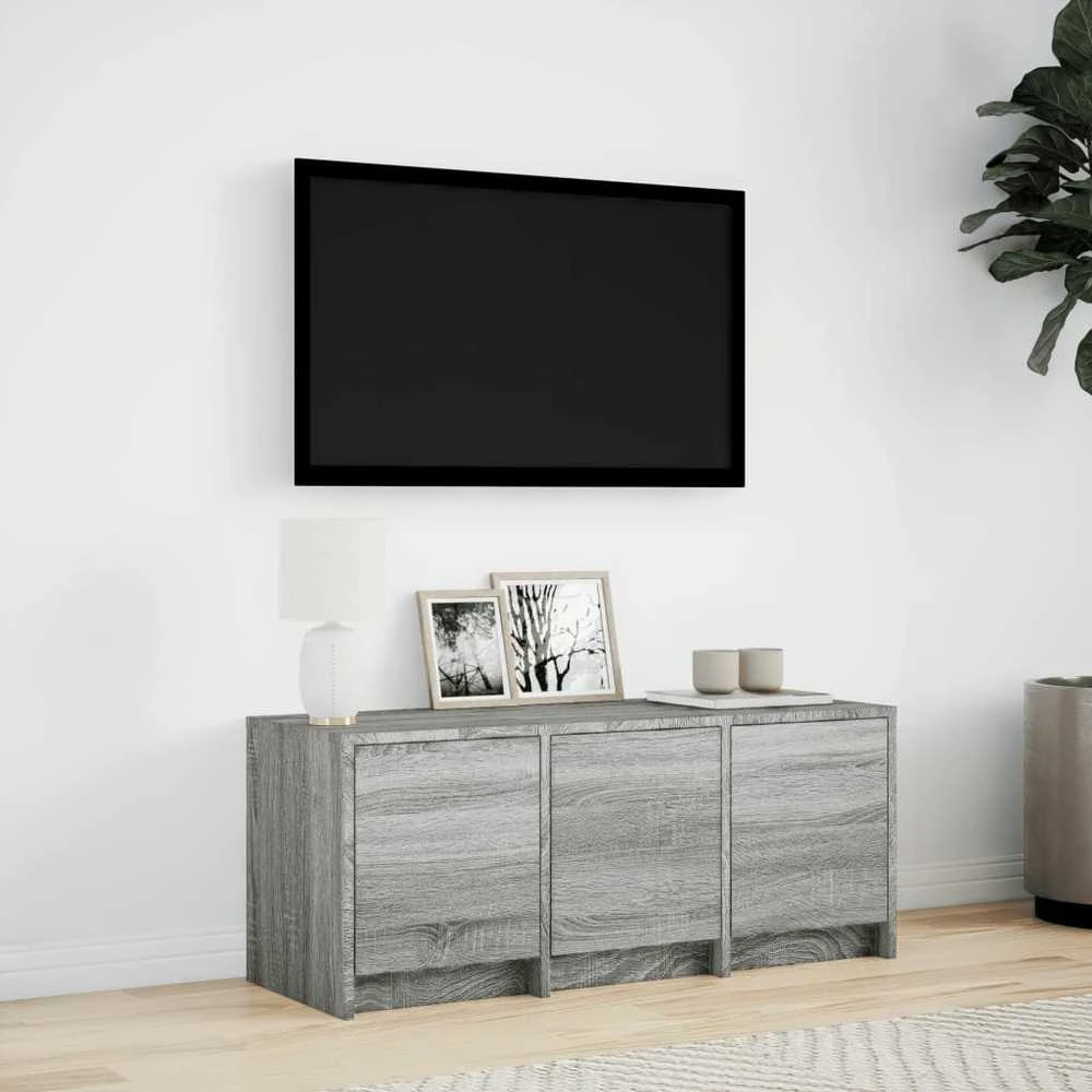 TV staliukas Televizoriaus spintelė su LED, pilka, 97x34x40cm, mediena