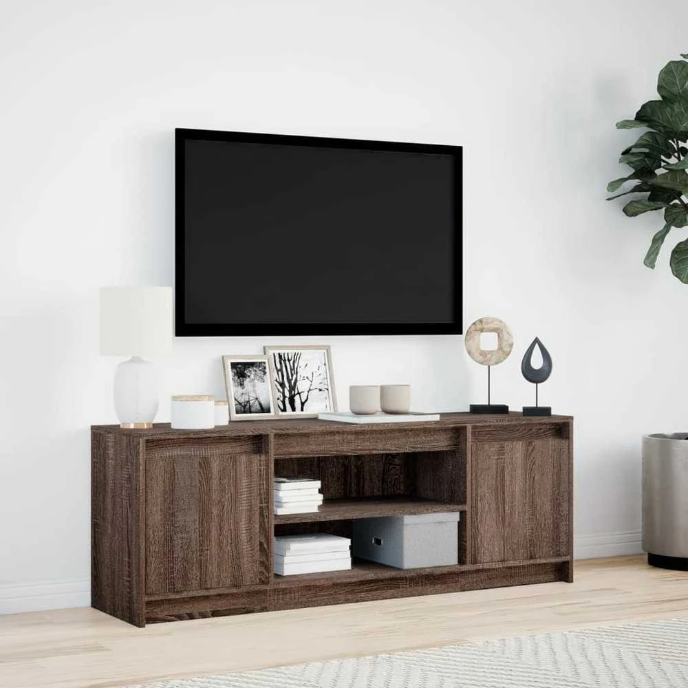 TV staliukas Televizoriaus spintelė su LED, ruda, 139,5x34x50cm, mediena