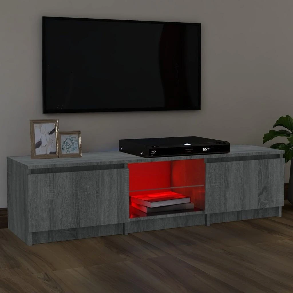 TV staliukas Televizoriaus spintelė su LED, pilka ąžuolo, 140x40x35,5cm