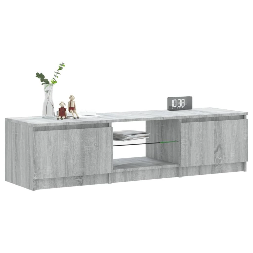 TV staliukas Televizoriaus spintelė su LED, pilka ąžuolo, 140x40x35,5cm