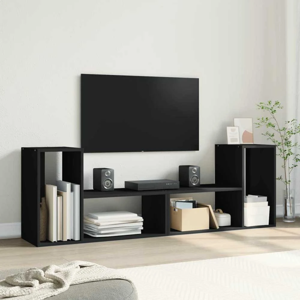 TV staliukas Televizoriaus spintelės, 2vnt., juodos, 75x30x50 cm, MDP