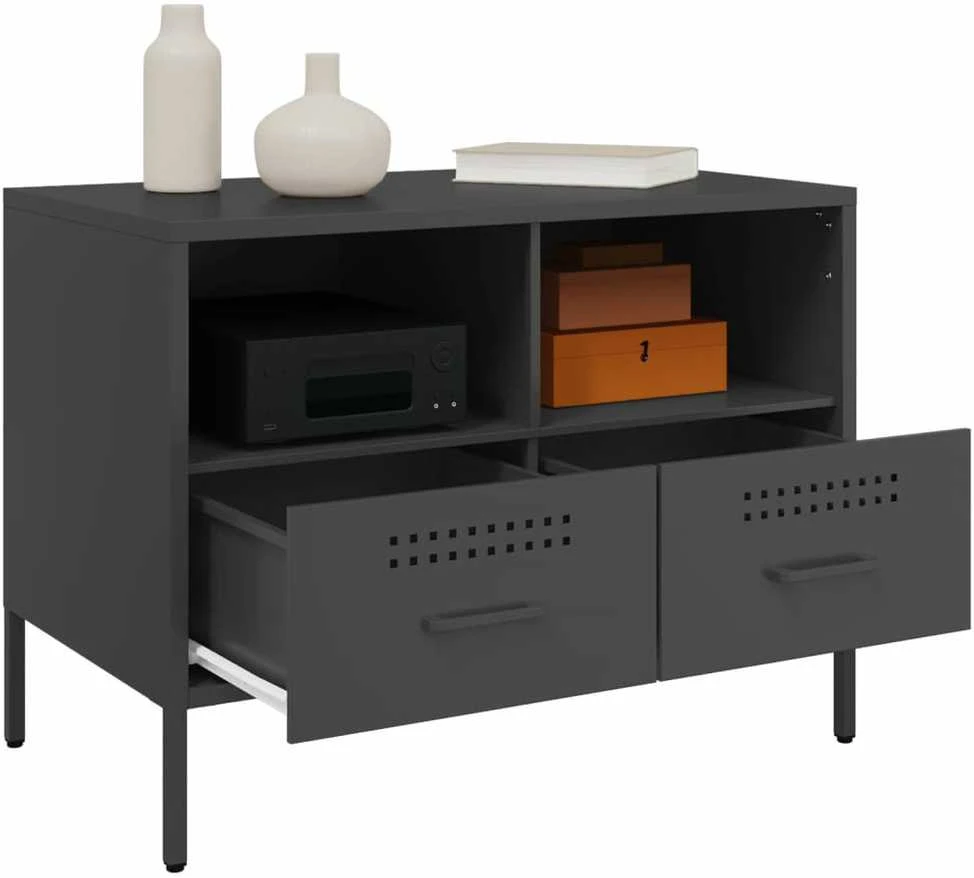 TV staliukas Televizoriaus spintelės, 2vnt., juodos, 68x39x50,5cm, plienas