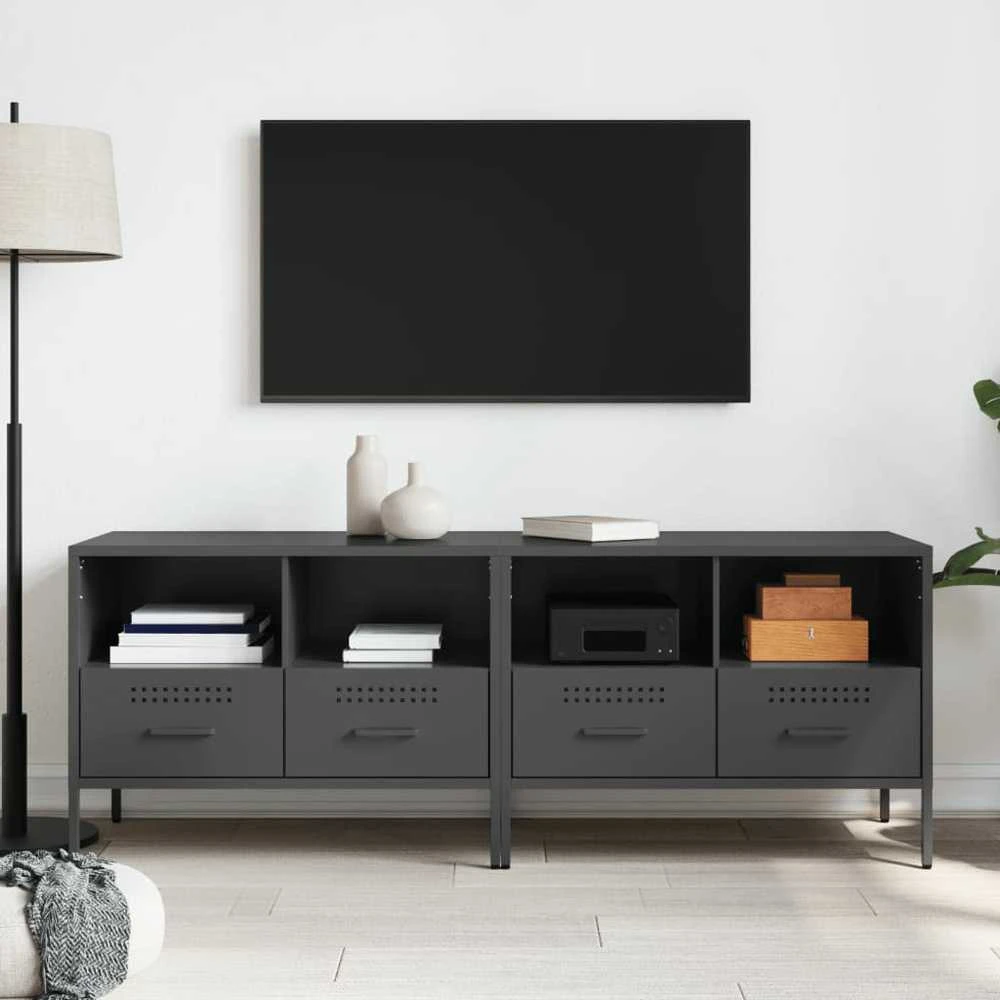 TV staliukas Televizoriaus spintelės, 2vnt., juodos, 68x39x50,5cm, plienas