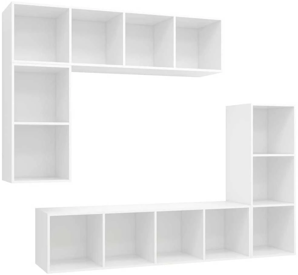 TV staliukas Televizoriaus spintelių komplektas, 4 dalių, baltas, mediena
