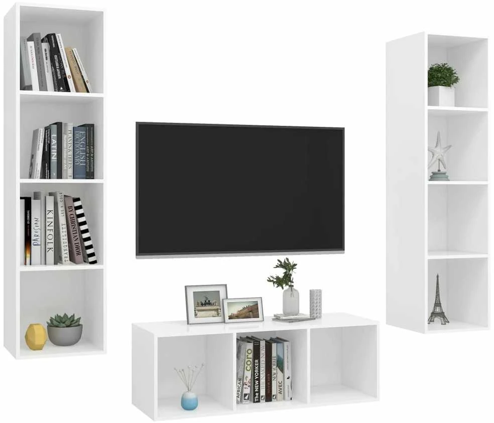 TV staliukas Televizoriaus spintelių komplektas, 3 dalių, baltas, MDP