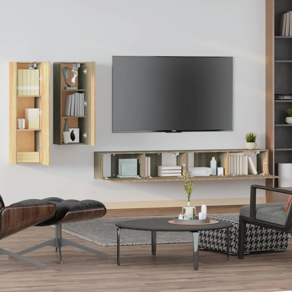 TV staliukas Televizoriaus spintelių komplektas, 4 dalių, ąžuolo, mediena