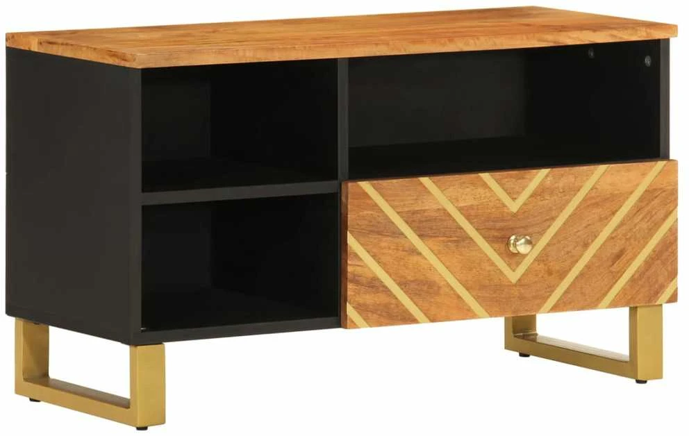 TV staliukas TV spintelė, ruda ir juoda, 80x33,5x46cm, mango masyvas