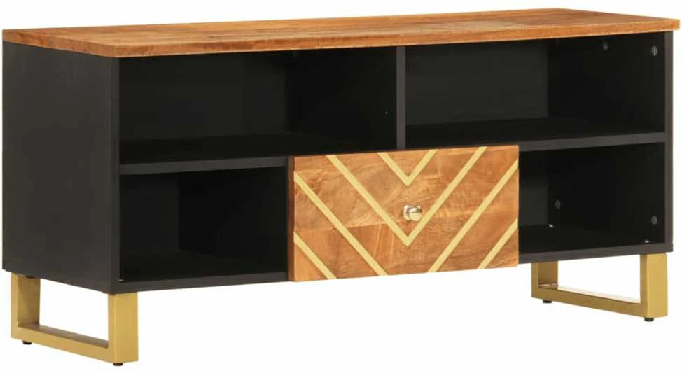 TV staliukas TV spintelė, ruda ir juoda, 100x33,5x46cm, mango masyvas