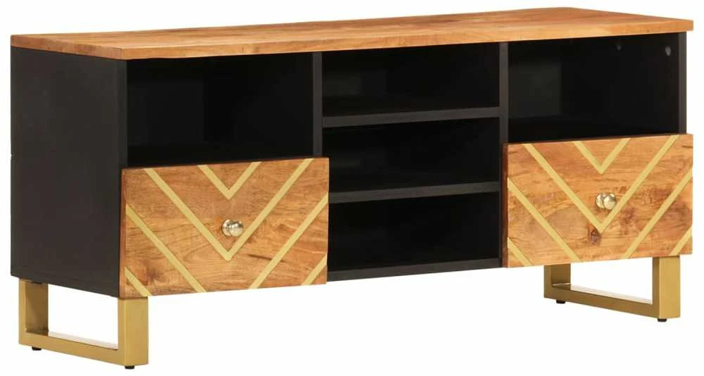 TV staliukas TV spintelė, ruda ir juoda, 100x33,5x46cm, mango masyvas