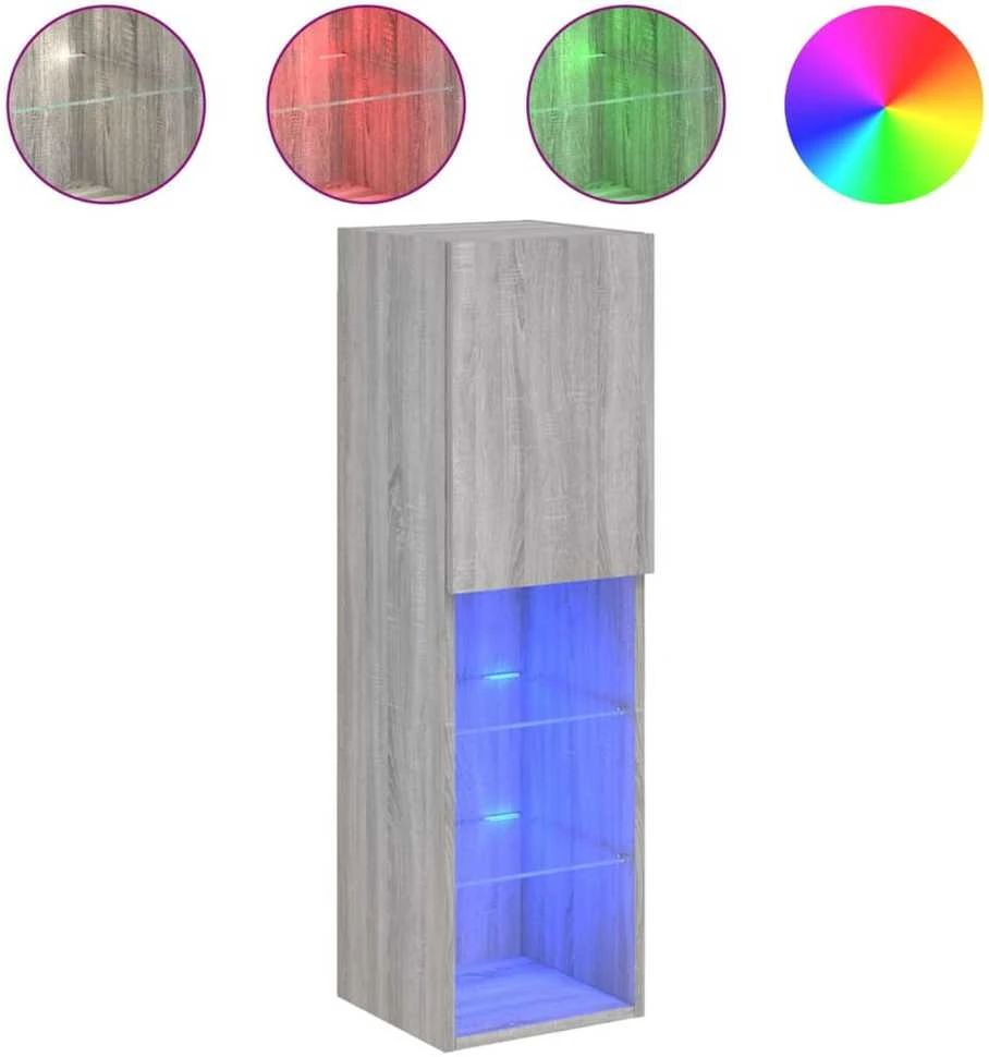 TV staliukas TV spintelė su LED lemputėmis, pilka ąžuolo, 30,5x30x102cm