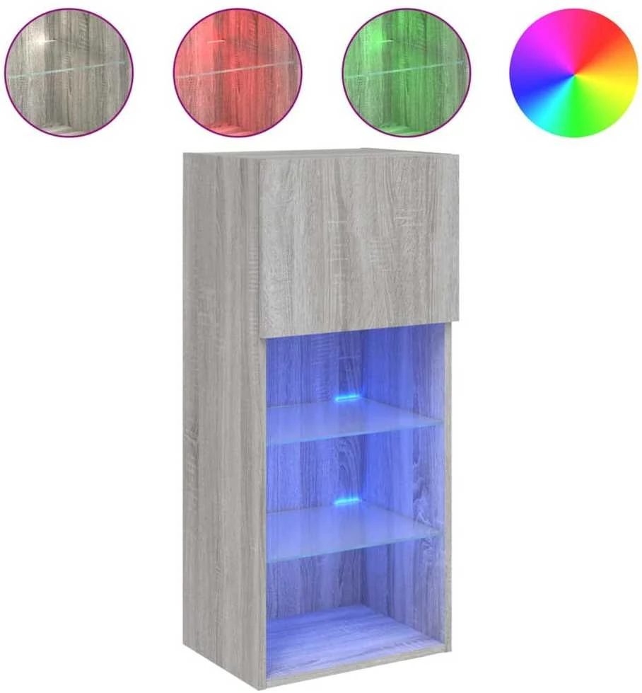 TV staliukas TV spintelė su LED lemputėmis, pilka ąžuolo, 40,5x30x90cm