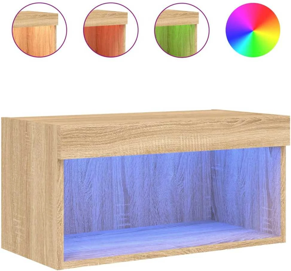 TV staliukas TV spintelė su LED lemputėmis, ąžuolo spalvos, 60x30x30cm