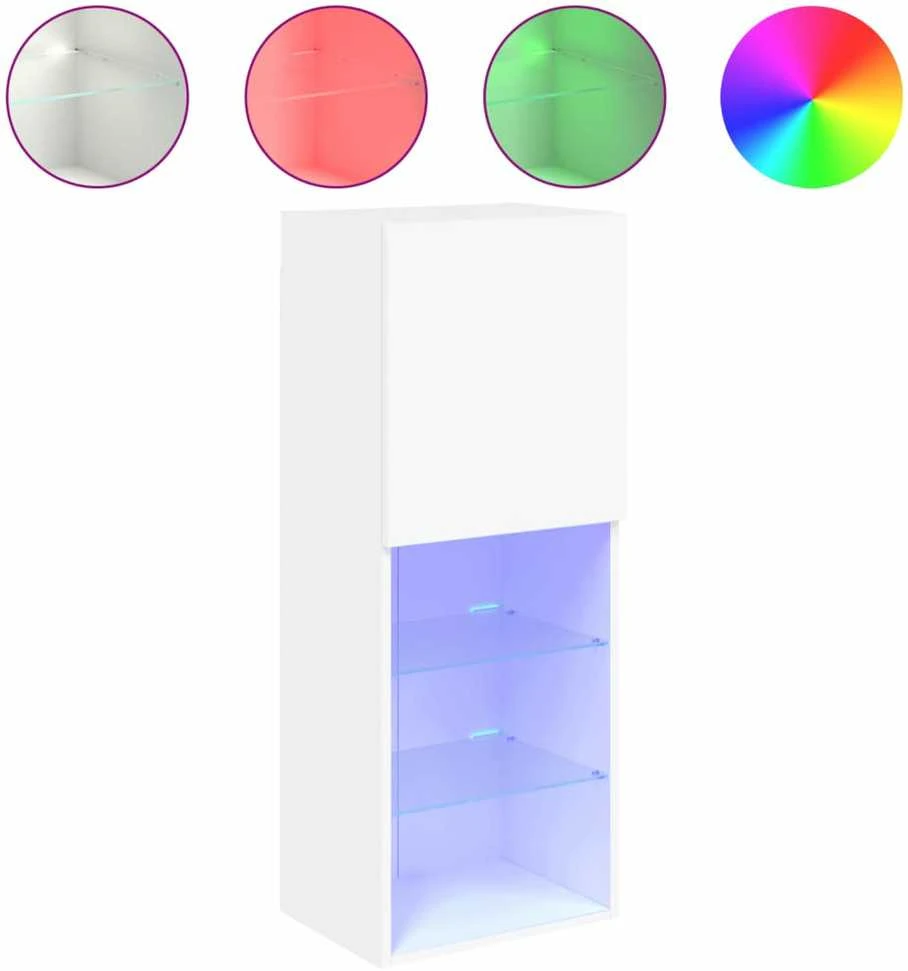 TV staliukas TV spintelė su LED lemputėmis, baltos spalvos, 40,5x30x102cm