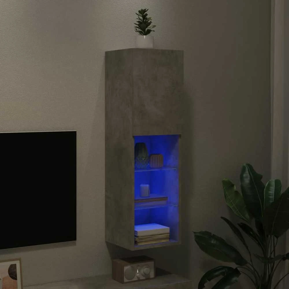 TV staliukas TV spintelė su LED lemputėmis, betono pilka, 30,5x30x102cm
