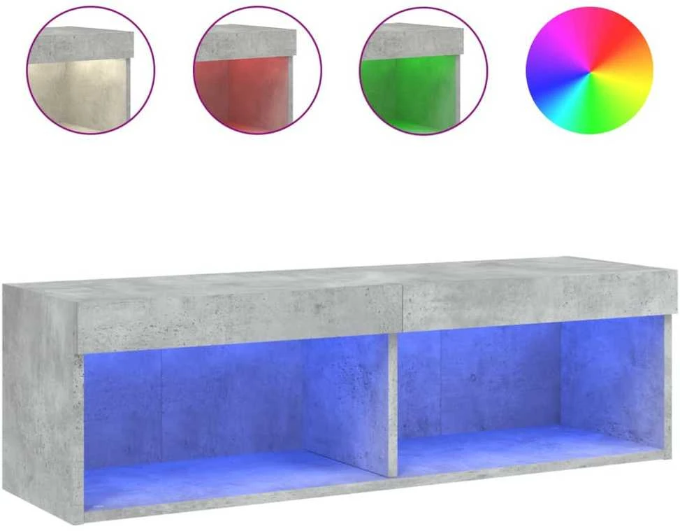 TV staliukas TV spintelė su LED lemputėmis, betono pilka, 100x30x30cm