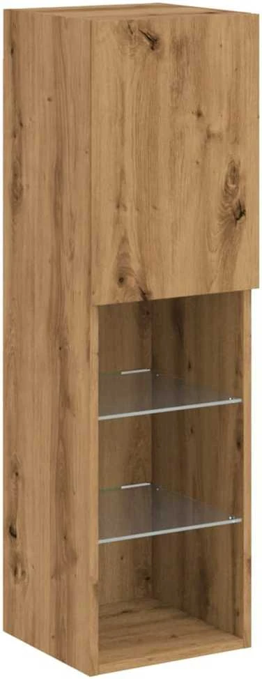 TV staliukas TV spintelė su LED lemputėmis, ruda ąžuolo, 30,5x30x102cm