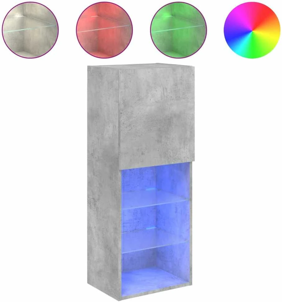 TV staliukas TV spintelė su LED lemputėmis, betono pilka, 40,5x30x102cm