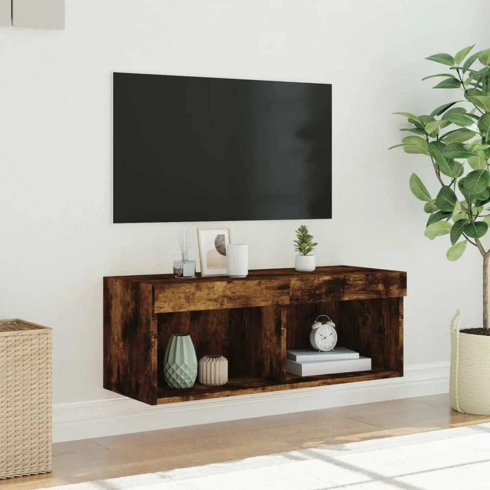 TV staliukas TV spintelė su LED lemputėmis, dūminio ąžuolo, 80x30x30cm