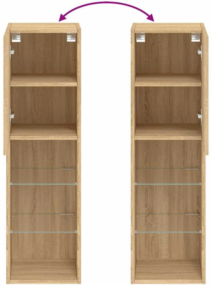 TV staliukas TV spintelė su LED lemputėmis, ąžuolo spalvos, 30,5x30x102cm