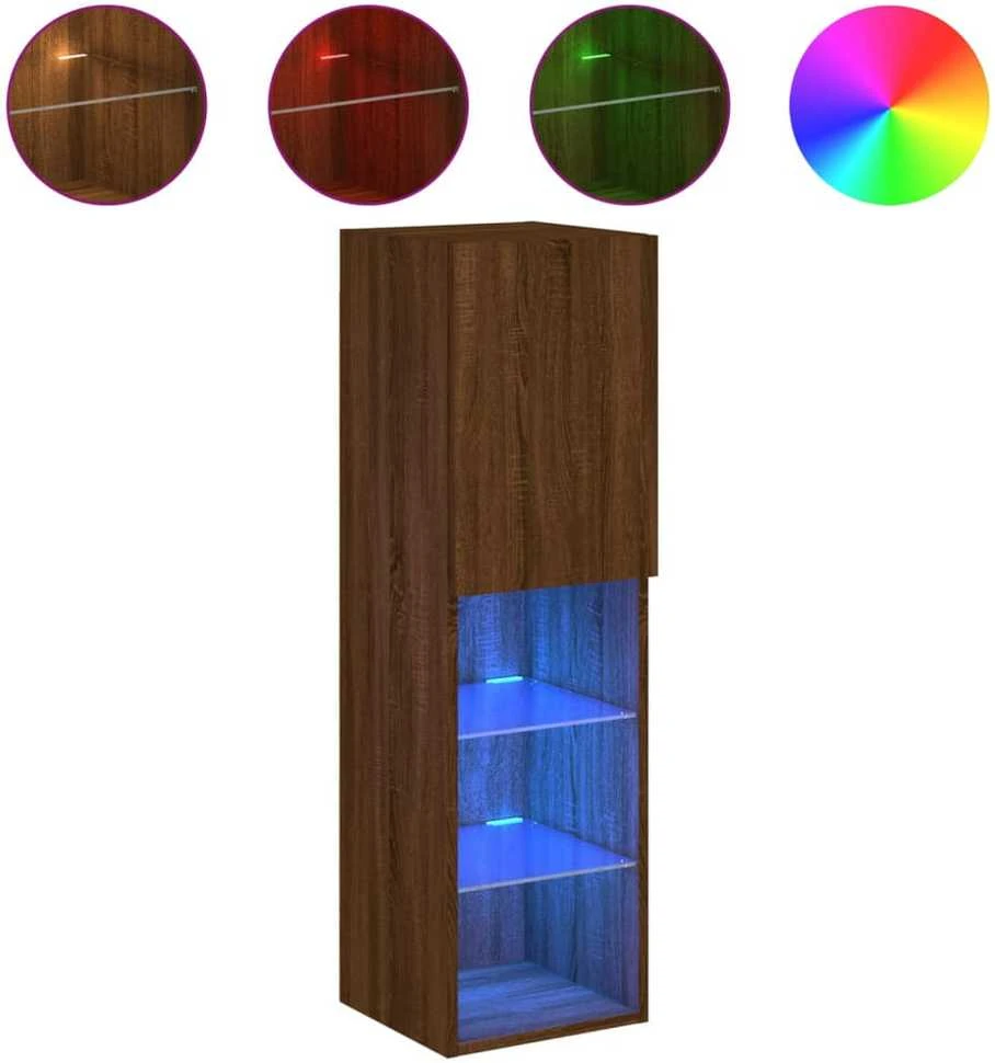 TV staliukas TV spintelė su LED lemputėmis, ruda ąžuolo, 30,5x30x102cm