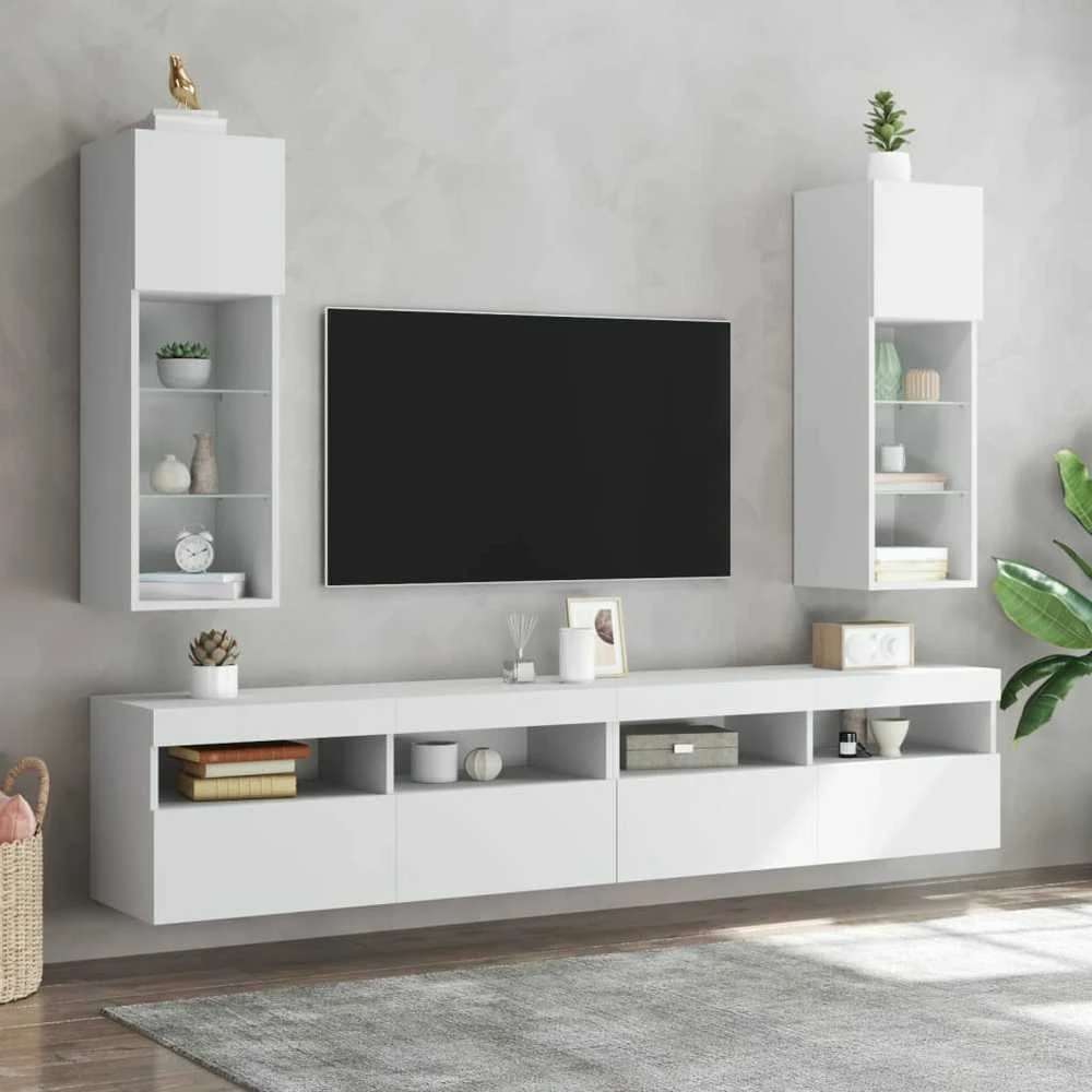 TV staliukas TV spintelė su LED lemputėmis, baltos spalvos, 30,5x30x90cm