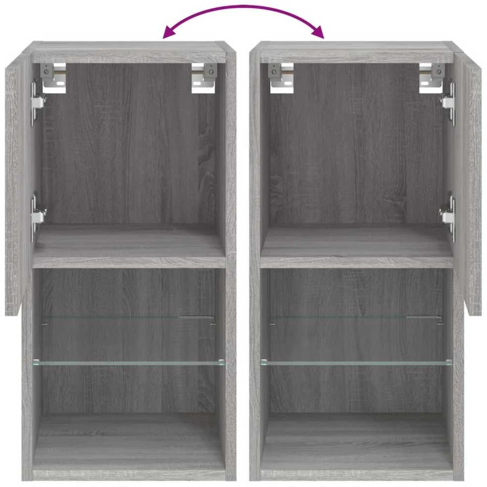 TV staliukas TV spintelė su LED lemputėmis, pilka ąžuolo, 30,5x30x60cm
