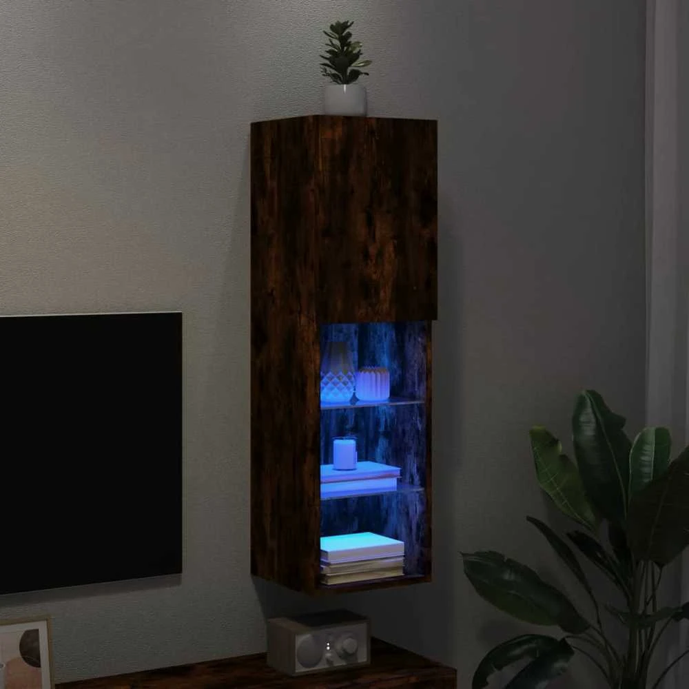 TV staliukas TV spintelė su LED lemputėmis, dūminio ąžuolo, 30,5x30x102cm