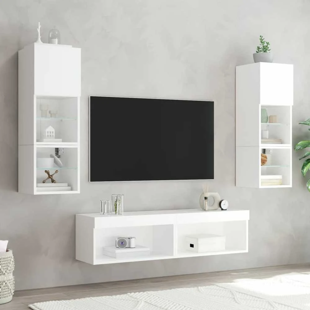 TV staliukas TV spintelė su LED lemputėmis, baltos spalvos, 60x30x30cm