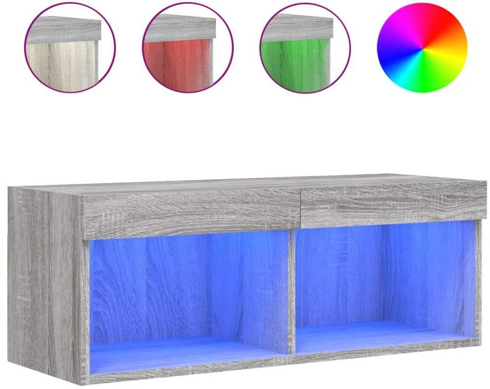 TV staliukas TV spintelė su LED lemputėmis, pilka ąžuolo, 80x30x30cm
