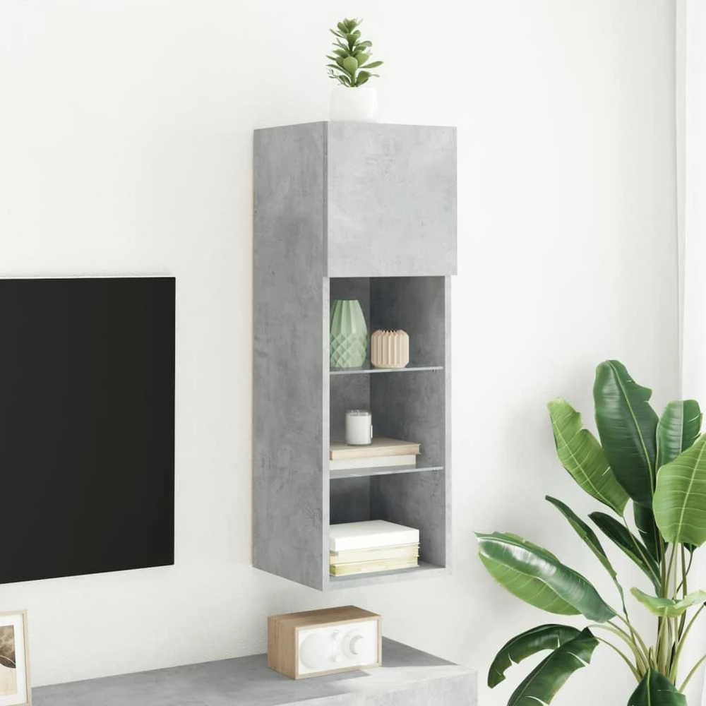 TV staliukas TV spintelė su LED lemputėmis, betono pilka, 30,5x30x90cm