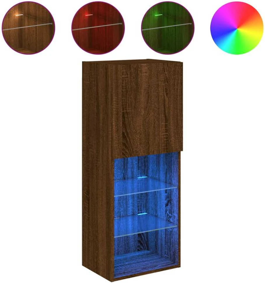 TV staliukas TV spintelė su LED lemputėmis, ruda ąžuolo, 40,5x30x102cm