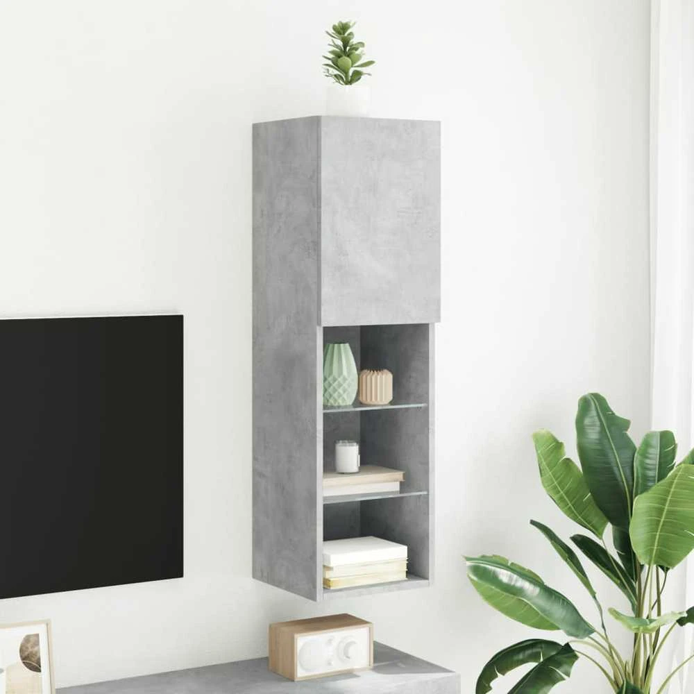 TV staliukas TV spintelė su LED lemputėmis, betono pilka, 30,5x30x102cm