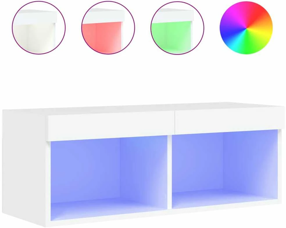TV staliukas TV spintelė su LED lemputėmis, baltos spalvos, 80x30x30cm