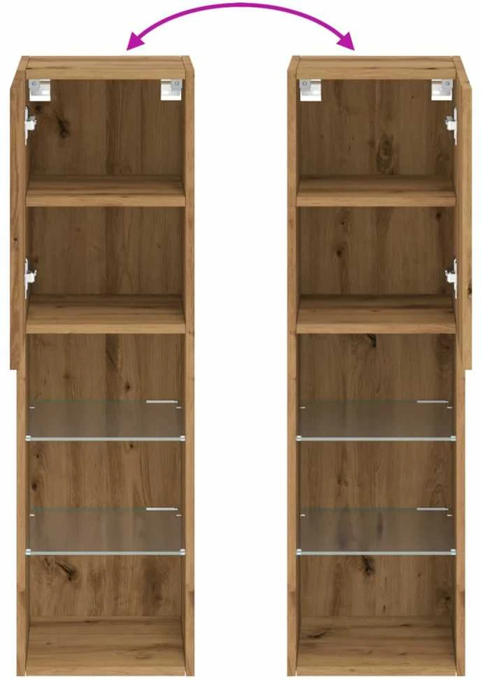 TV staliukas TV spintelė su LED lemputėmis, ruda ąžuolo, 30,5x30x102cm