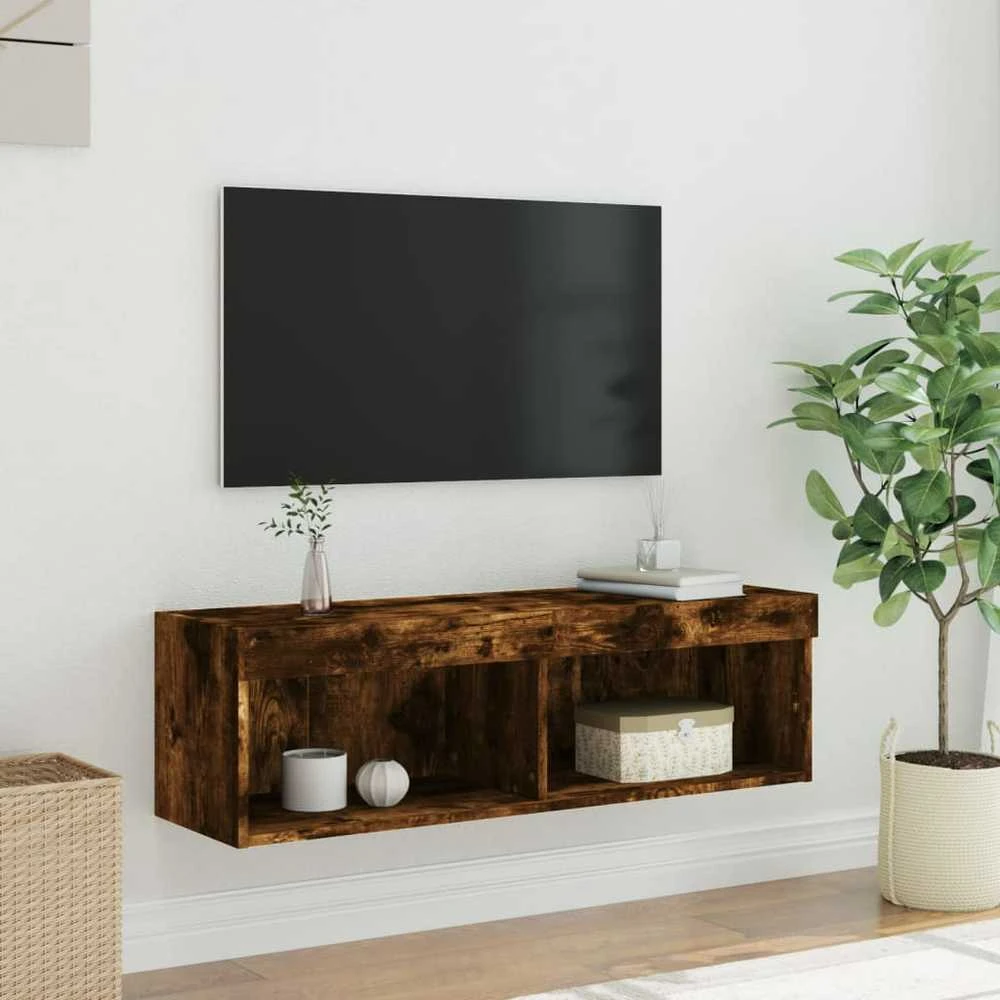 TV staliukas TV spintelė su LED lemputėmis, dūminio ąžuolo, 100x30x30cm