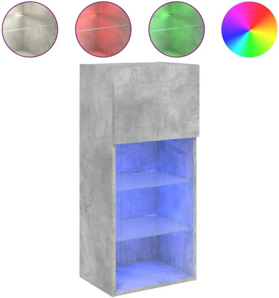 TV staliukas TV spintelė su LED lemputėmis, betono pilka, 40,5x30x90cm