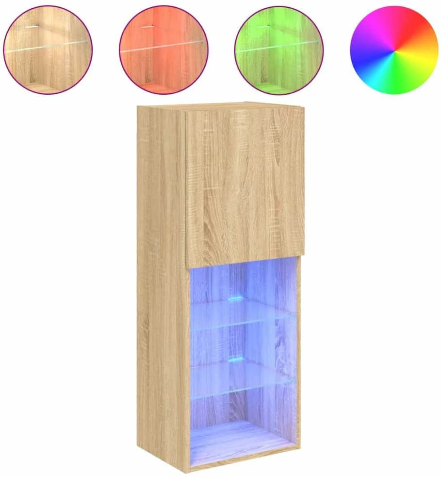 TV staliukas TV spintelė su LED lemputėmis, ąžuolo spalvos, 40,5x30x102cm
